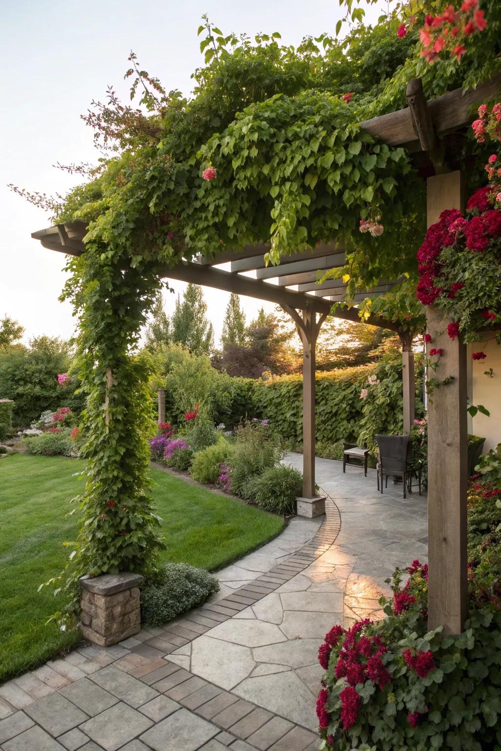 A covered structure provides shade and a stylish touch to your garden.