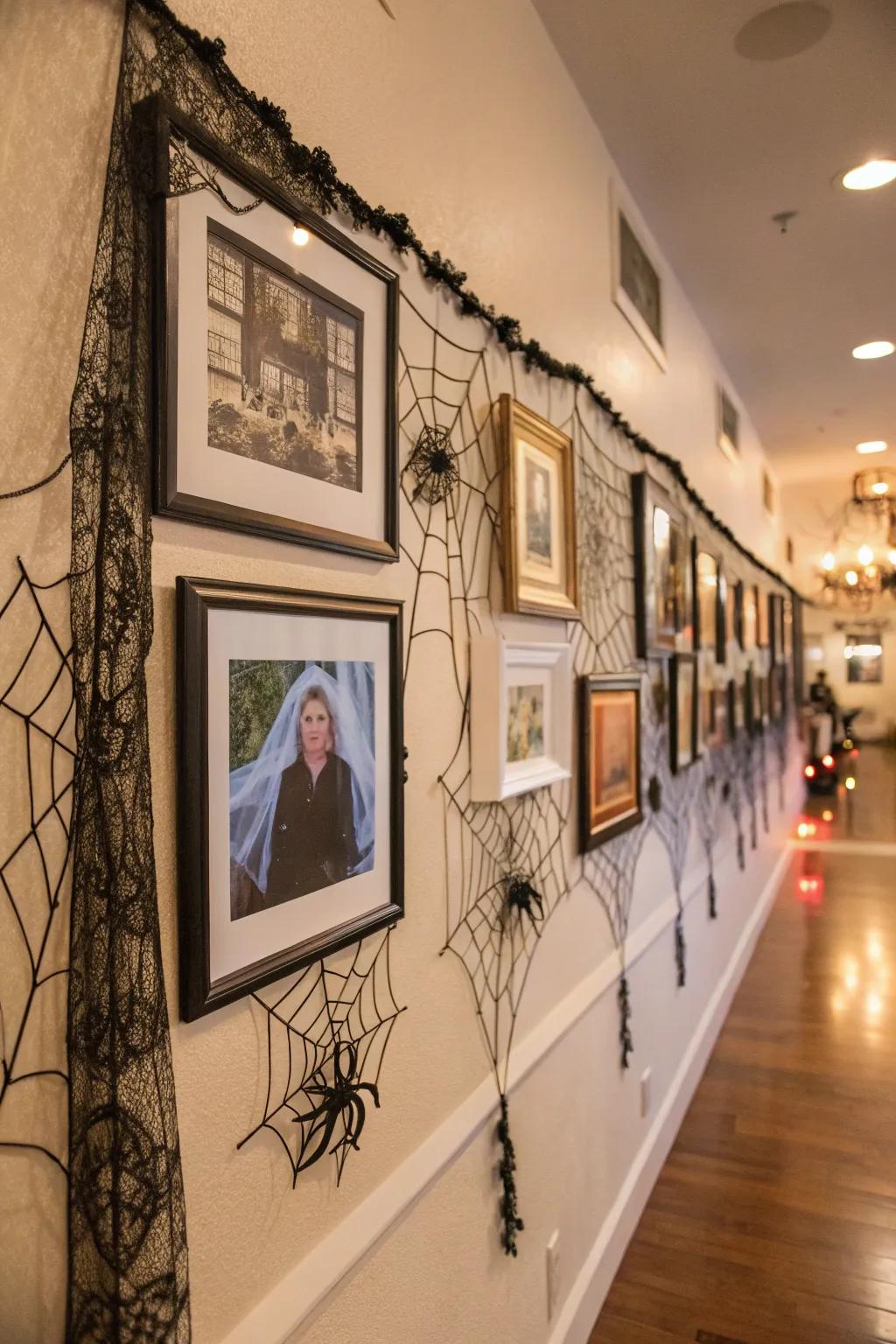 A haunted gallery wall for personal Halloween charm.