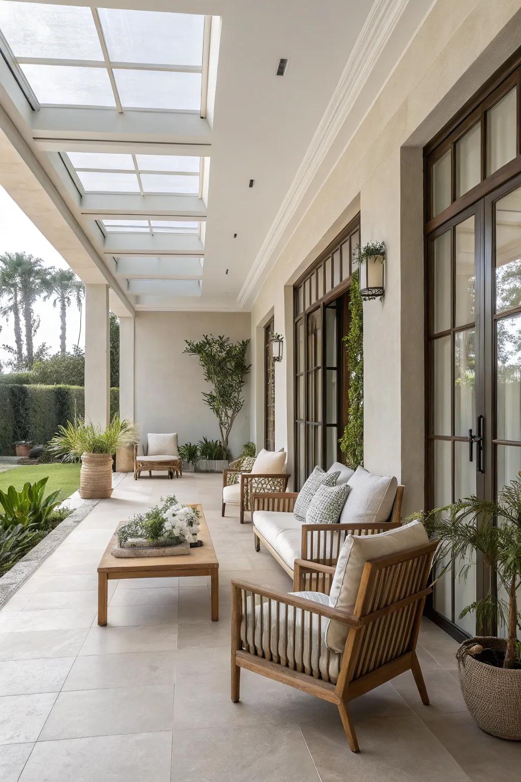 Minimalist design offers a serene and uncluttered indoor patio.