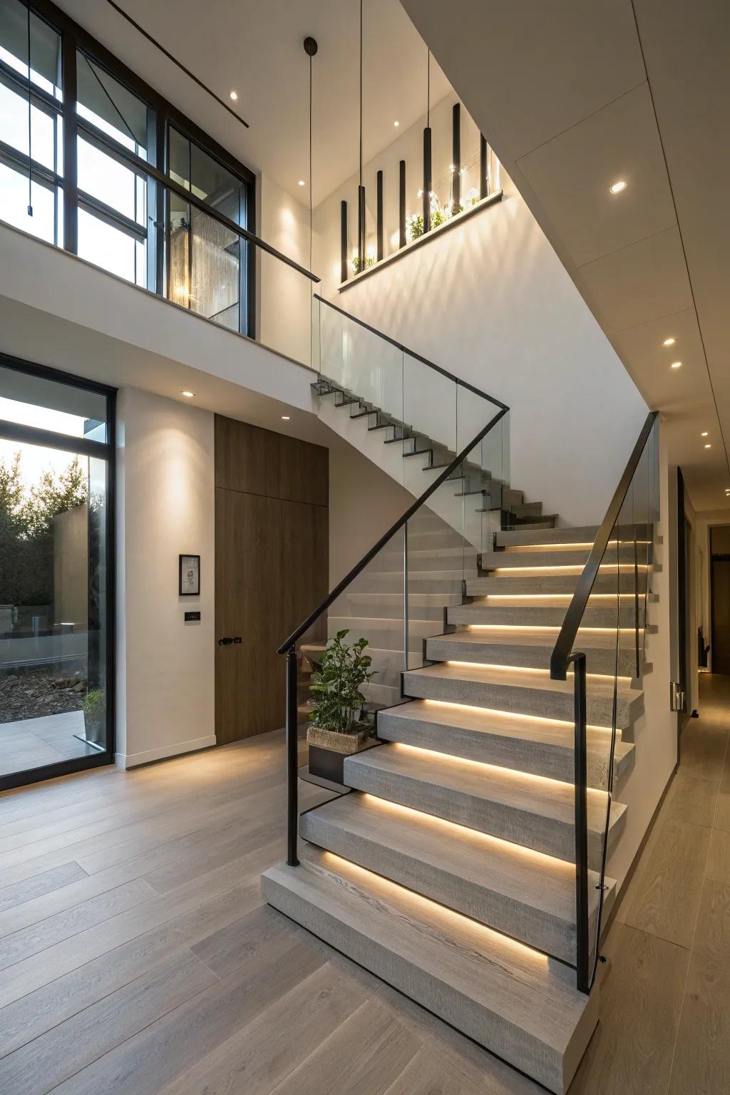 Hidden railings make a floating stairs image.