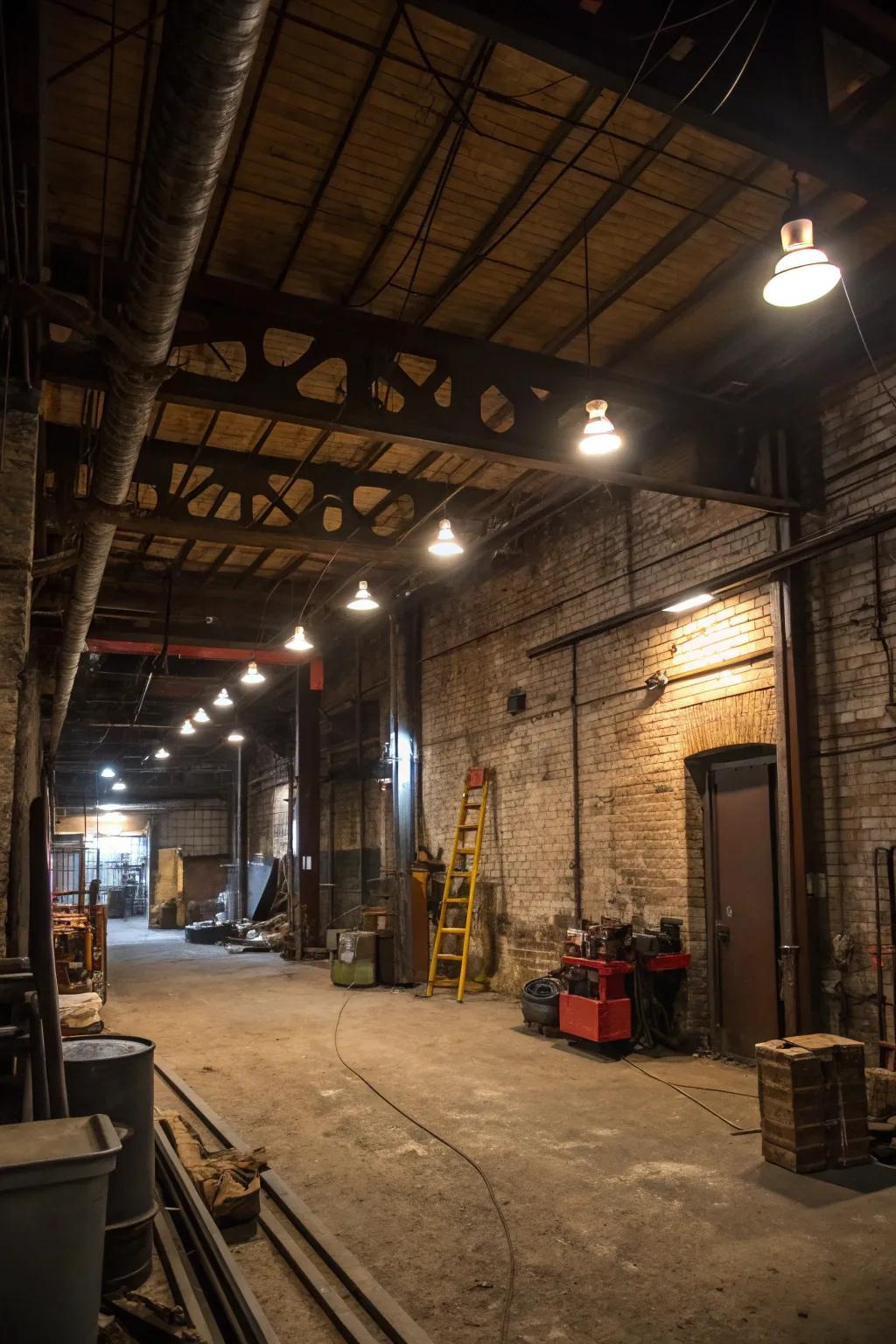 Practical lighting for factory charm.