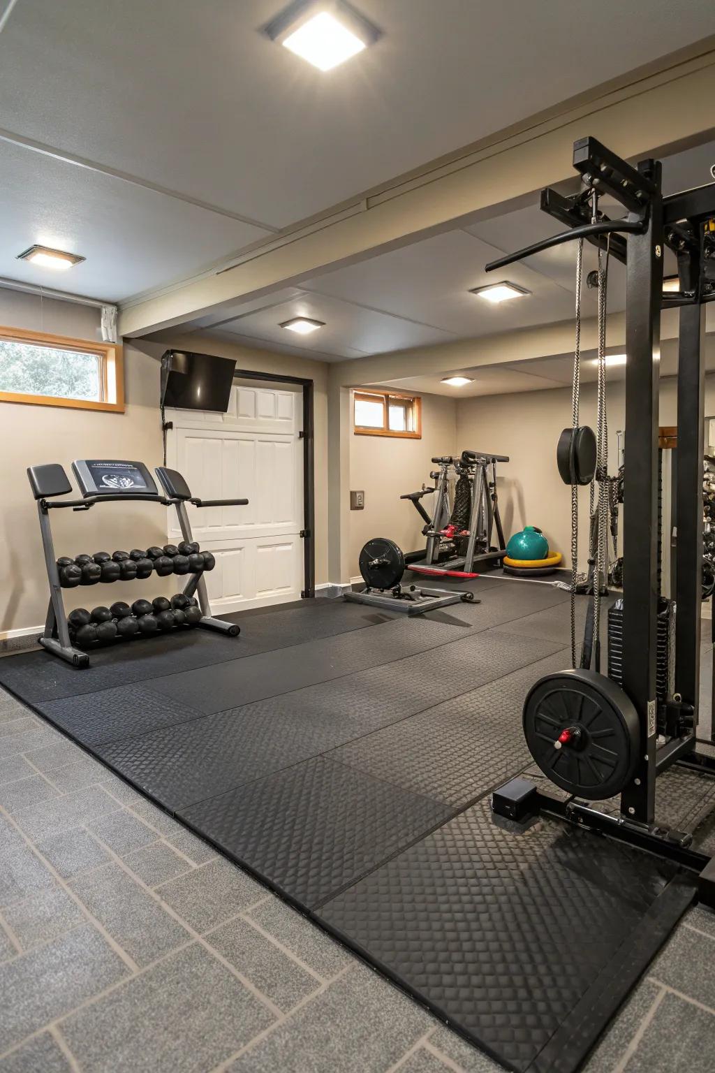 Rubber flooring suits active spaces perfectly.