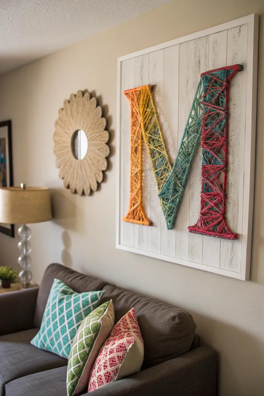 Thread art letters provide a distinctive handcrafted impression.