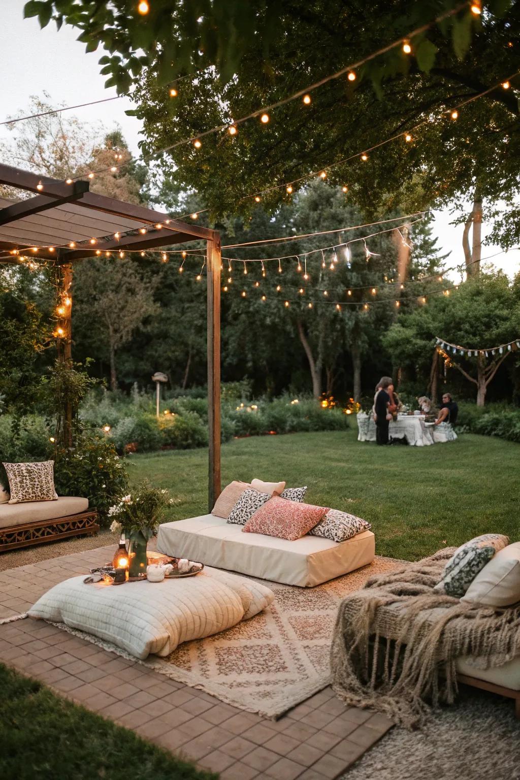 A cozy lounge area invites guests to relax and enjoy the evening.