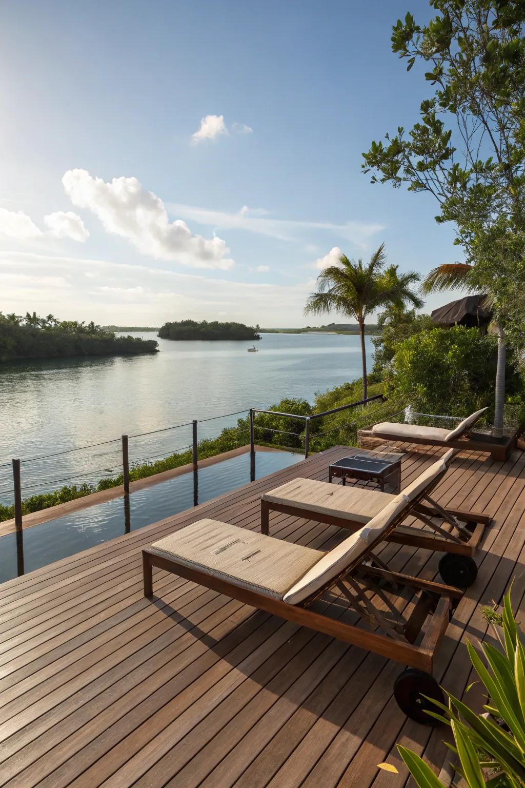 A brazilian walnut deck enhances the waterfront experience.