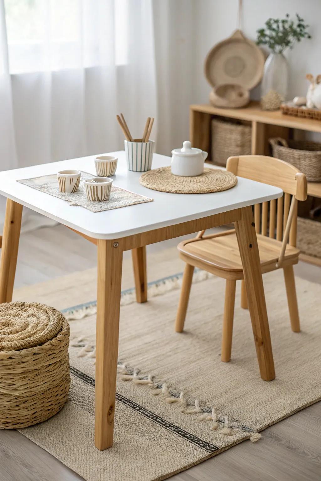 Eco-conscious table for a greener play and craft space.