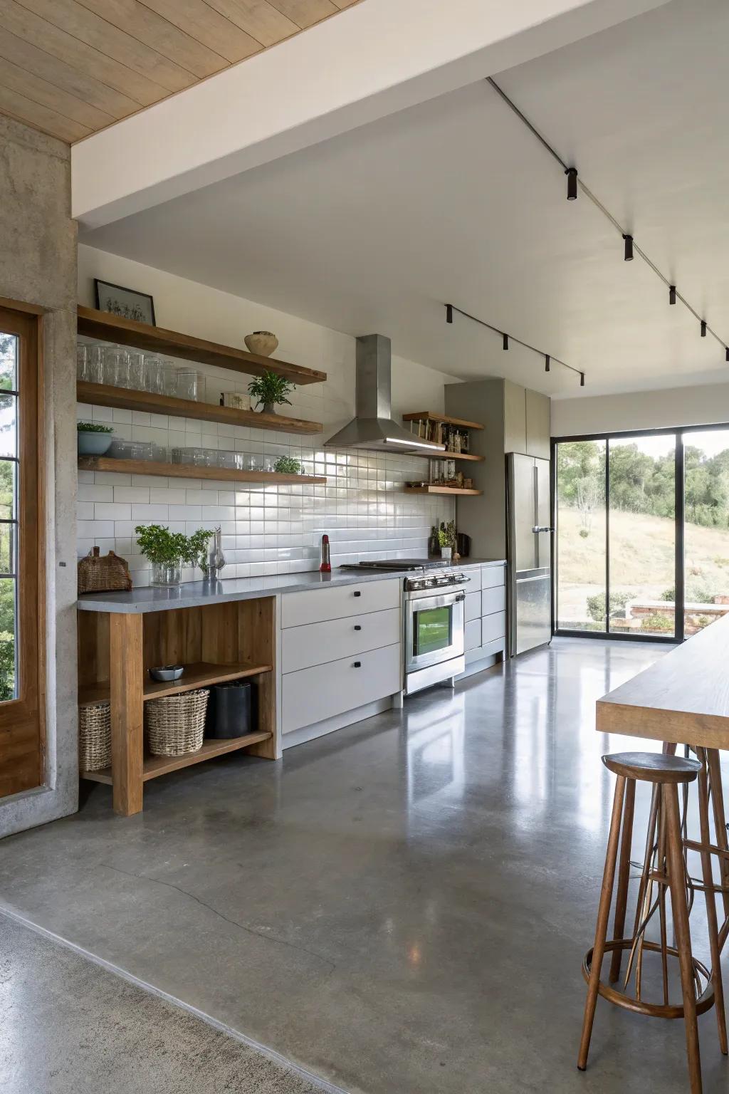 Concrete floors provide smooth, contemporary minimalism.