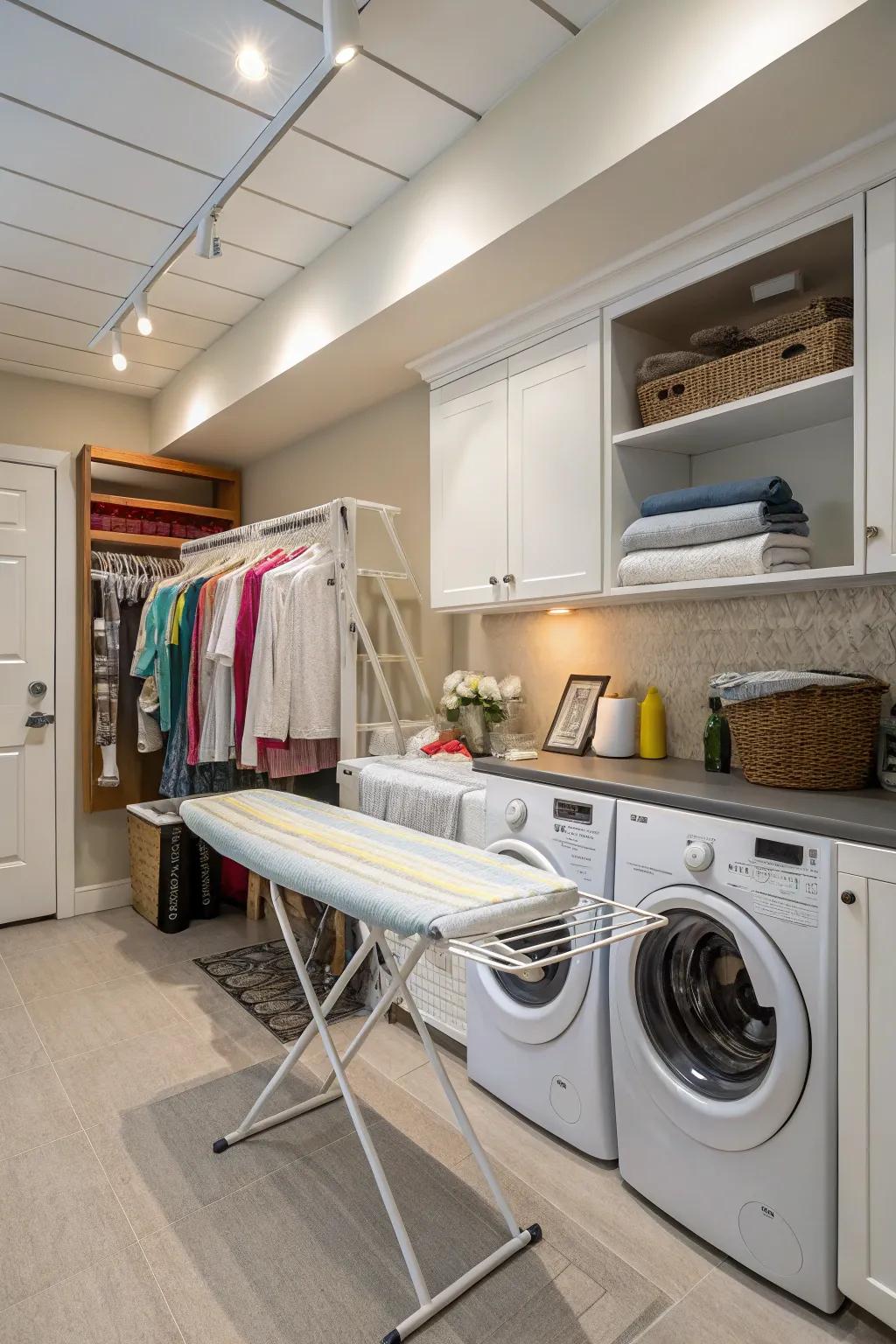 Useful accessories in a thoughtfully designed laundry room.