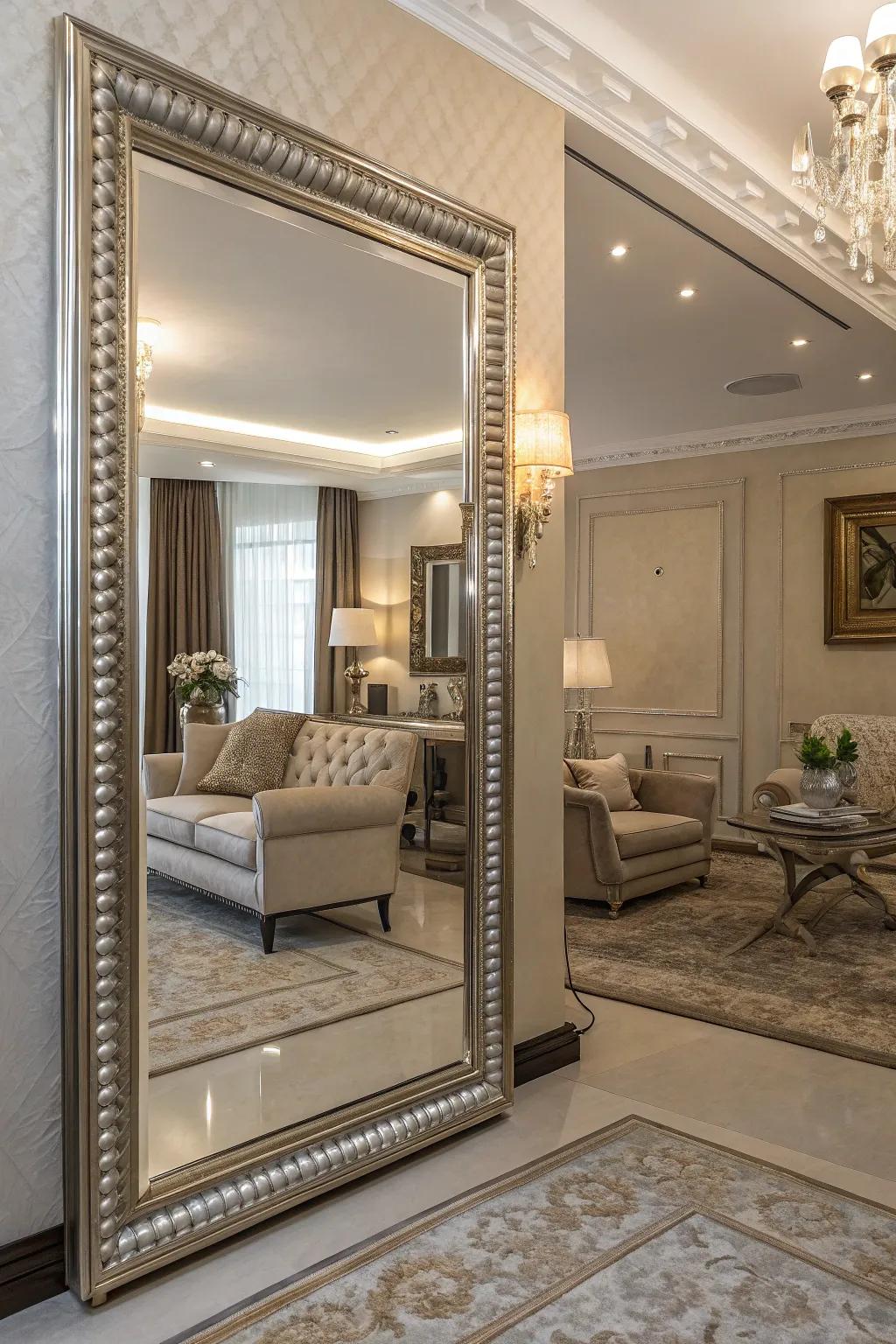 Metallic accents on mirrors add a touch of luxury to any room.