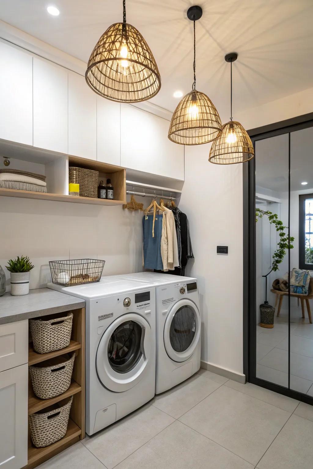 Elegant lighting can transform the mood of your laundry space.