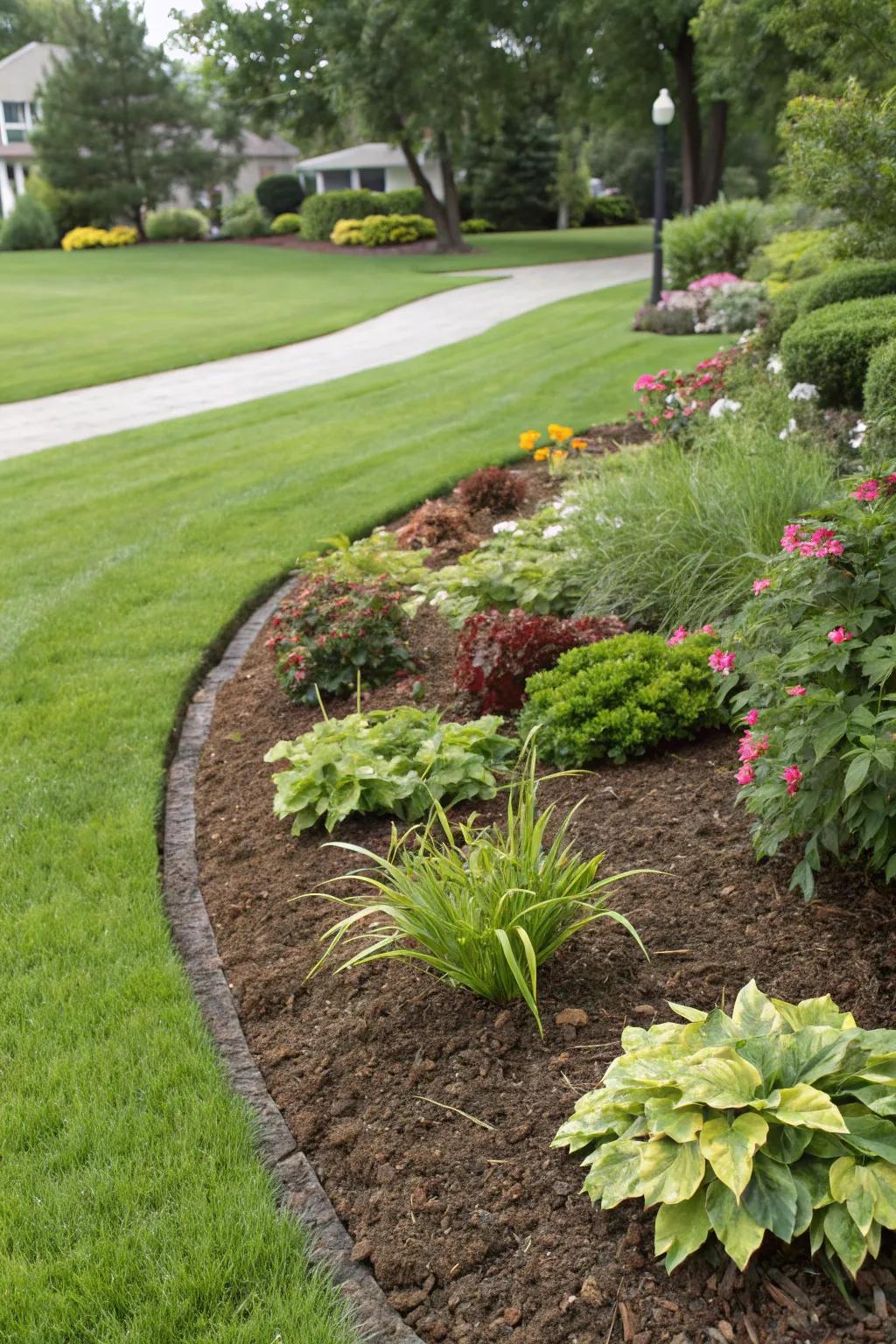 A mulched garden bed helping to conserve moisture and deter weeds.