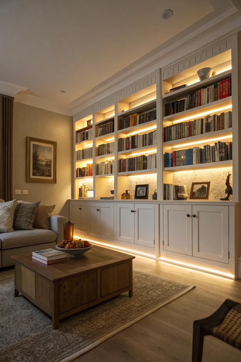 Highlight your decor using beneath-cabinet LEDs.