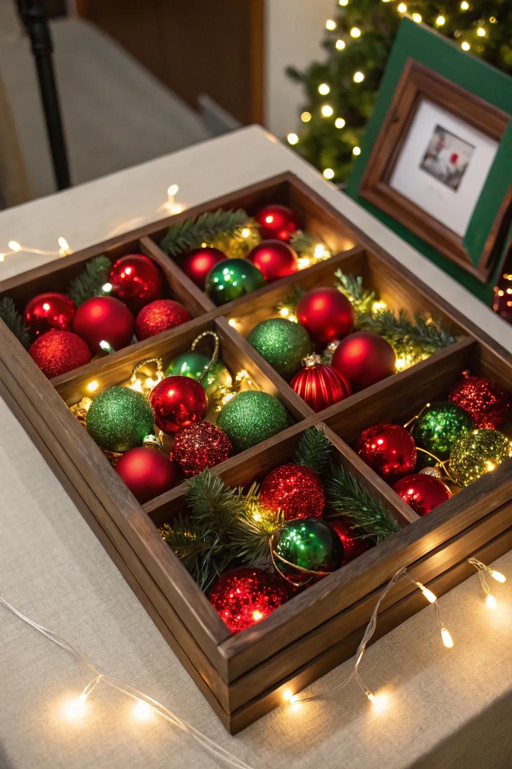 Enduring red and verdant Christmas display case
