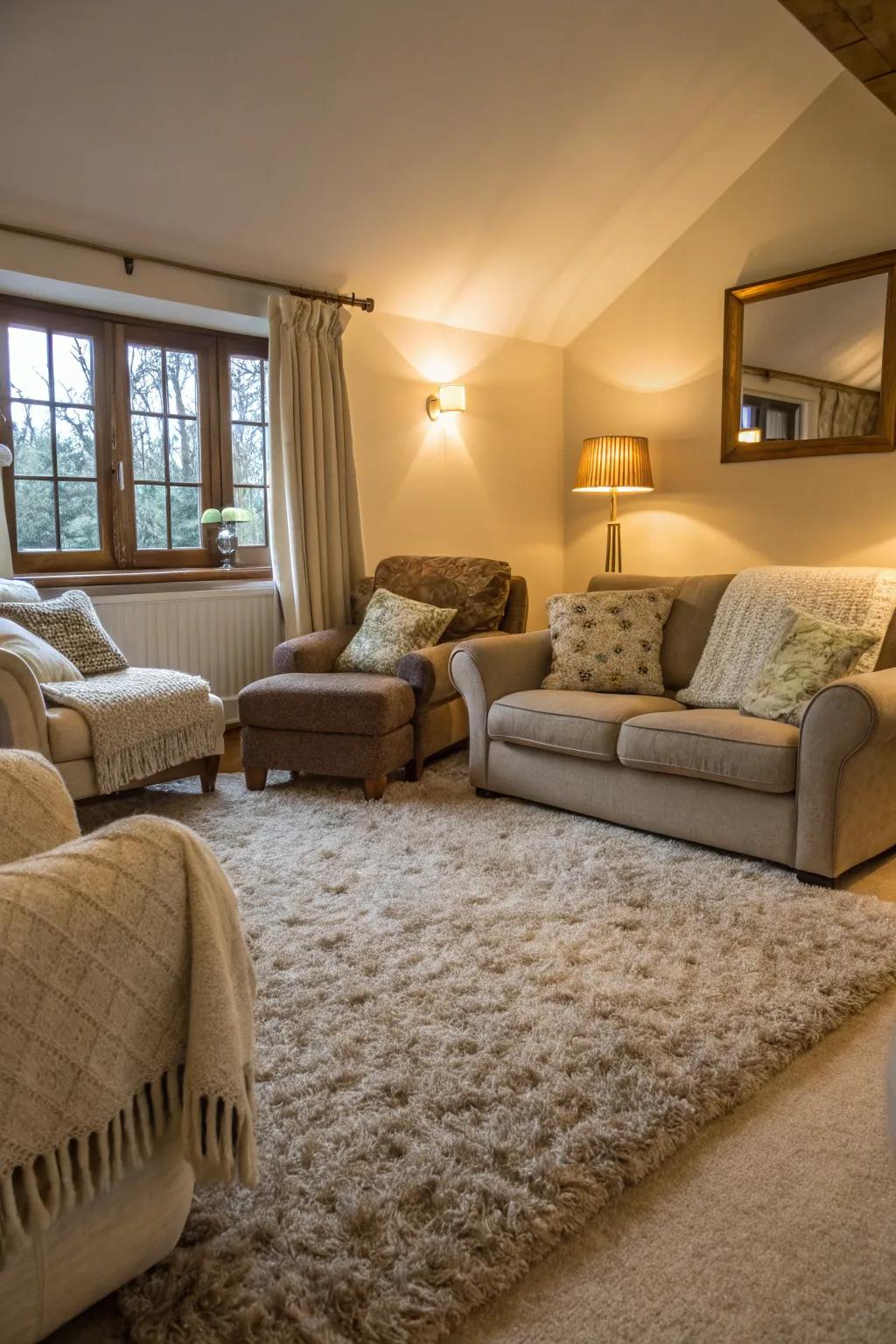 High-pile carpets enhance comfort and luxury.