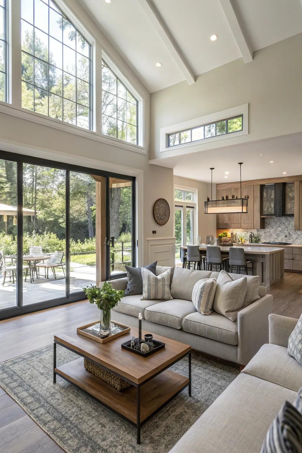 An open floor plan encourages fluid movement in the living space.