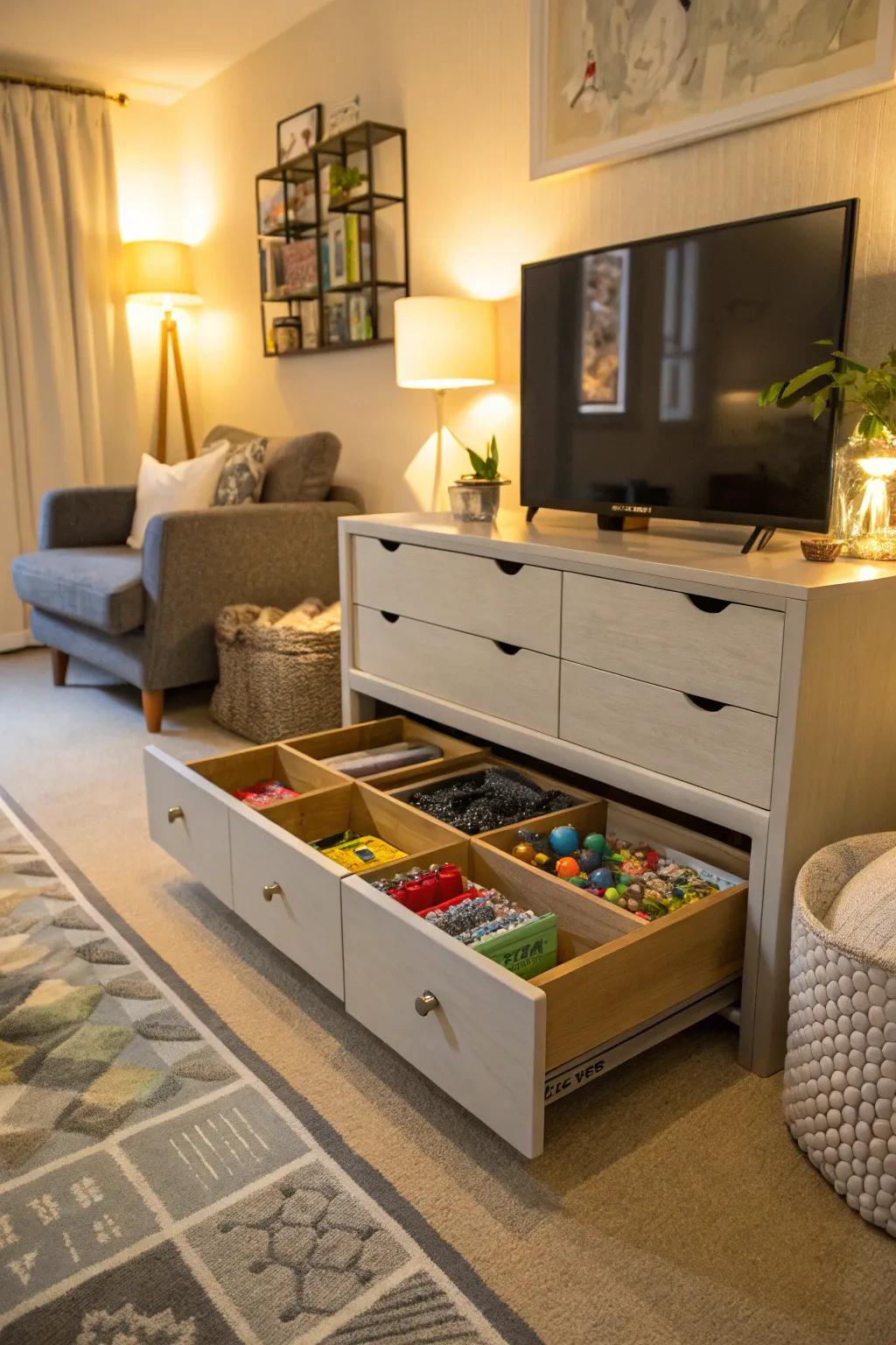 Drawers are organized and handy.