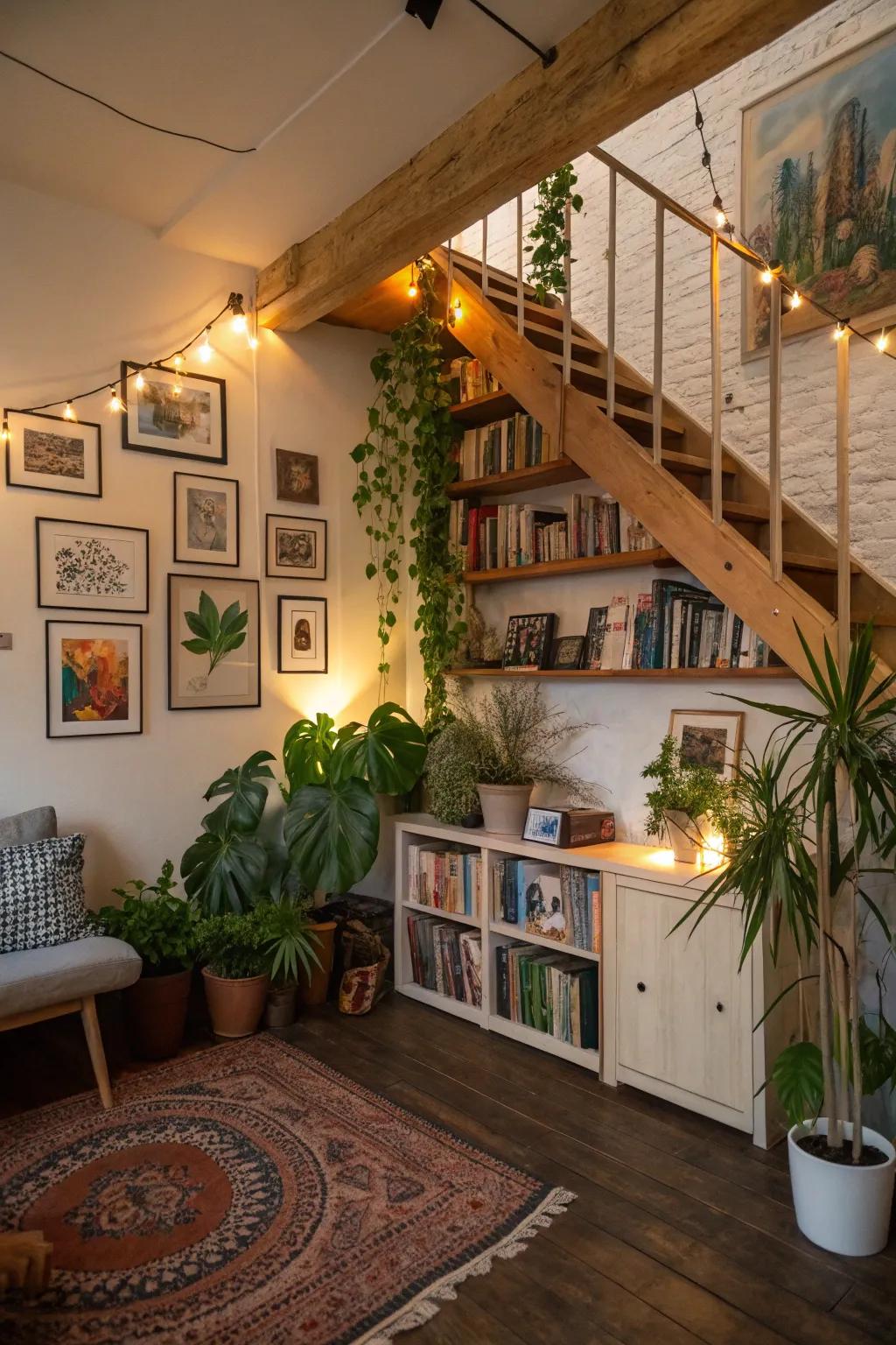 Personalized decor adding warmth to the loft.
