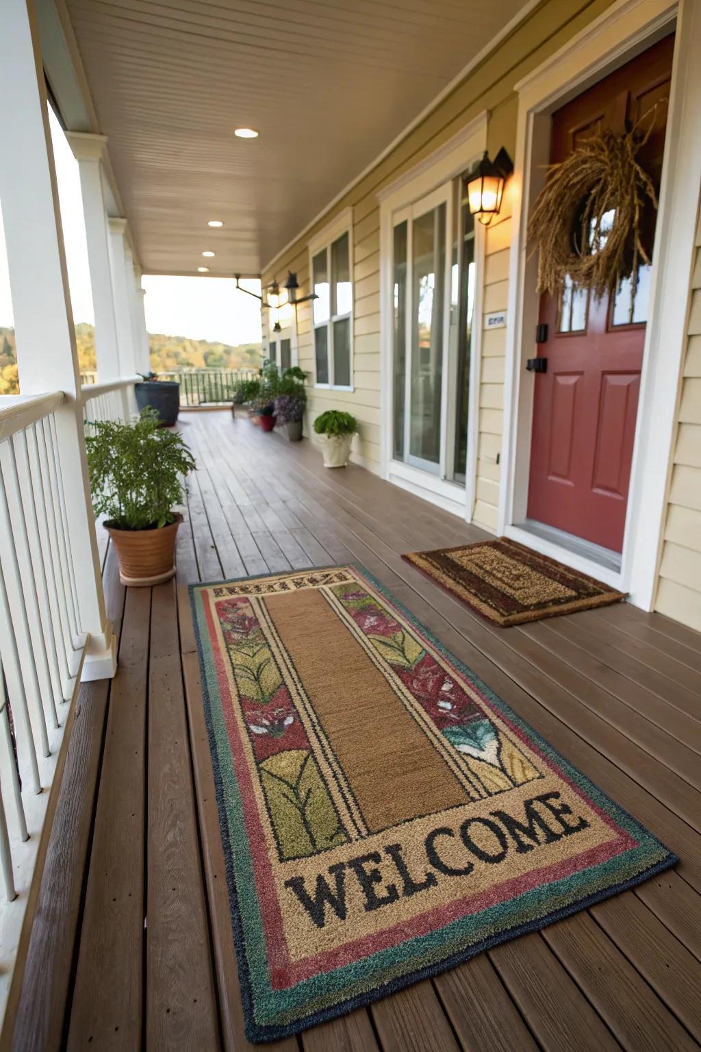 Layered mats create a warm and inviting entrance to any porch.