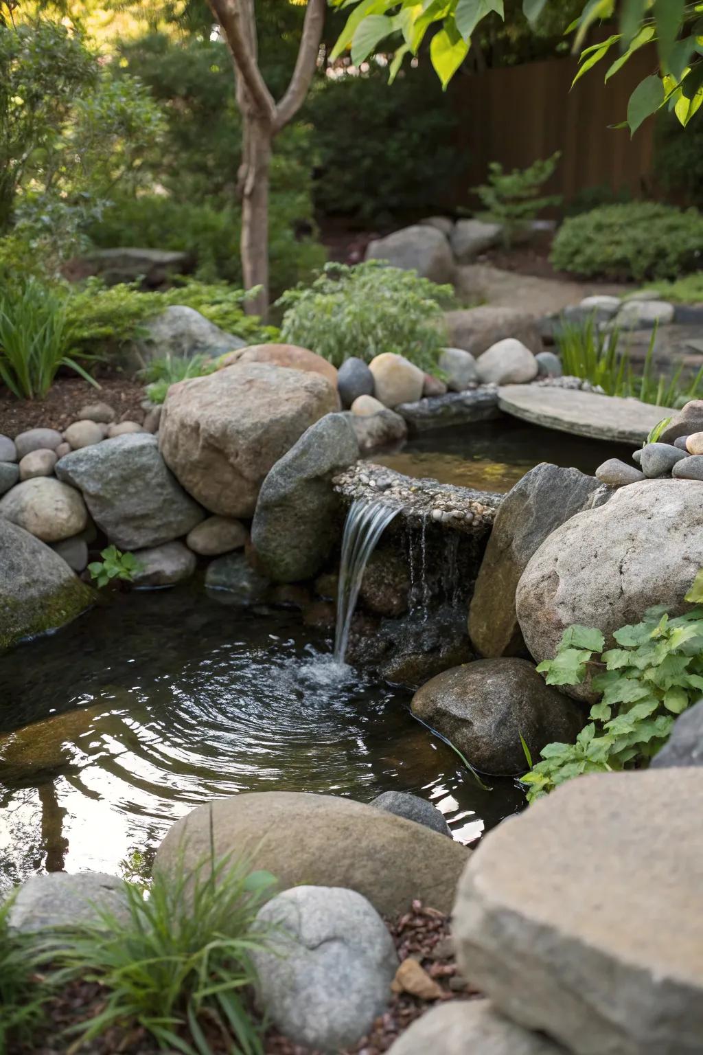 A water feature adds peace and sound.