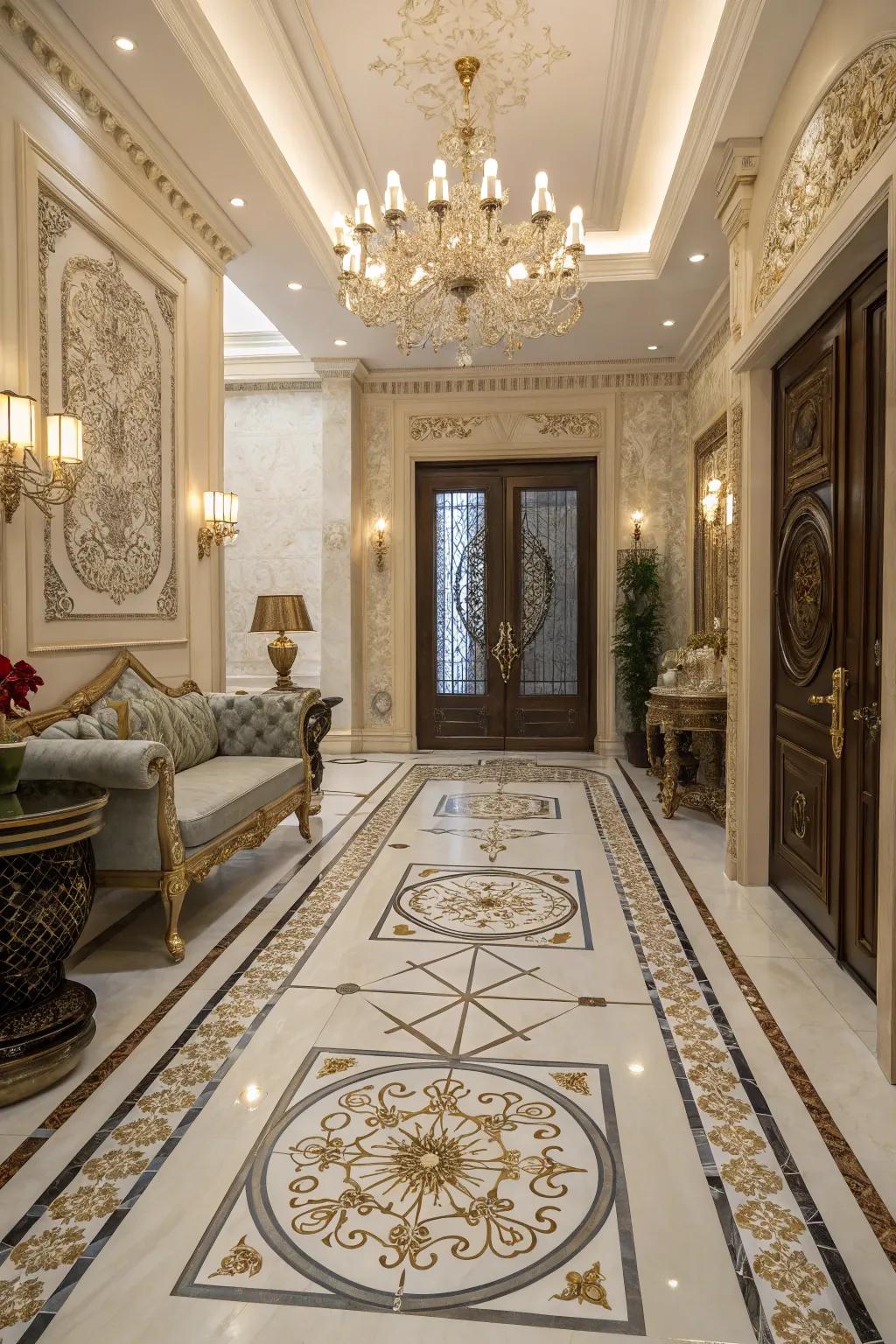 Designer ceramic tiles can turn floors into artistic focal points.