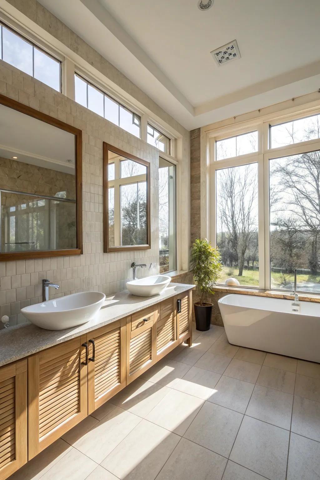 Sunlight flooding into a modern bathroom.