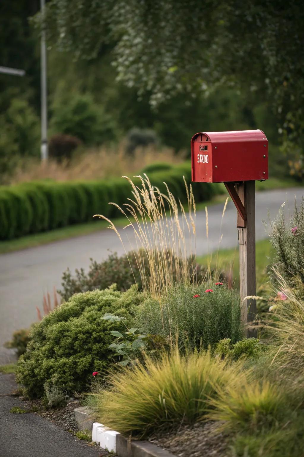 Ornamental grasses lend a contemporary and textured feel to your mailbox.