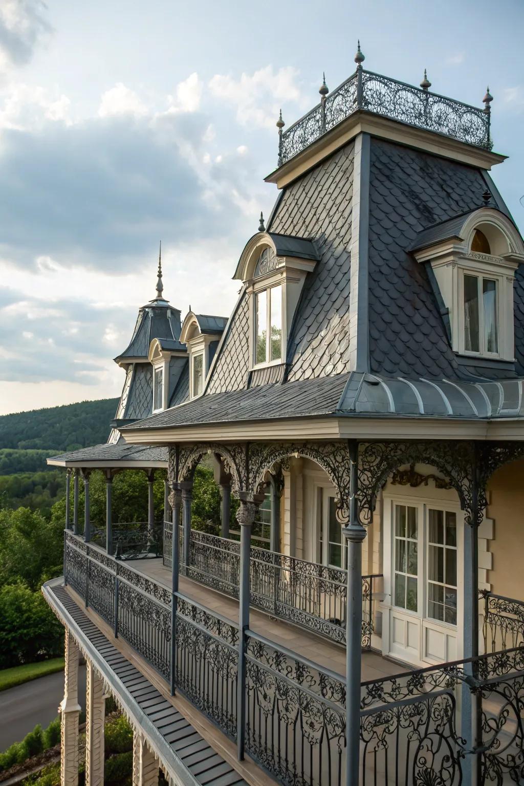 Architectural details elevate the style of this mansard roof.
