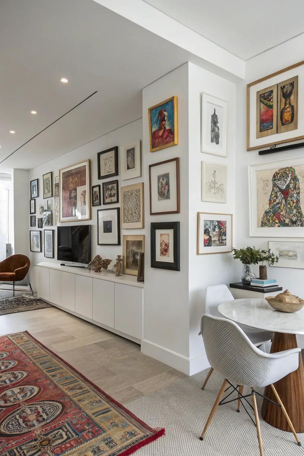 Create an art gallery in your alcove to express your unique style.