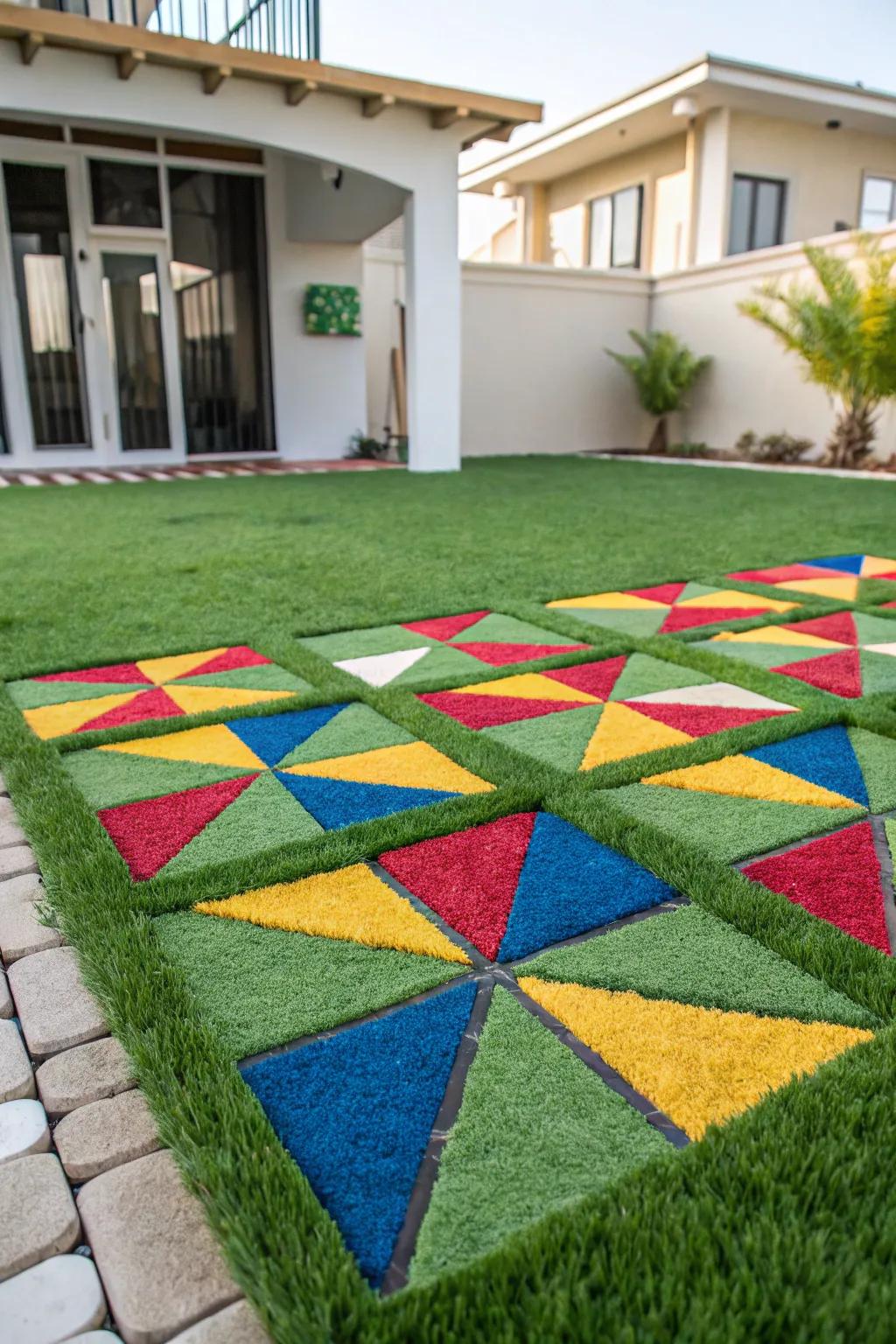 Even designs bring an artistic touch to the artificial turf layout.