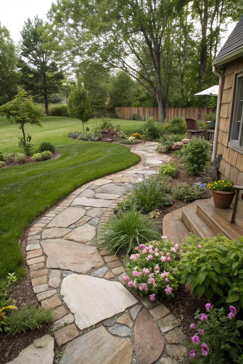 A rustic backyard design enhanced with natural stone elements.