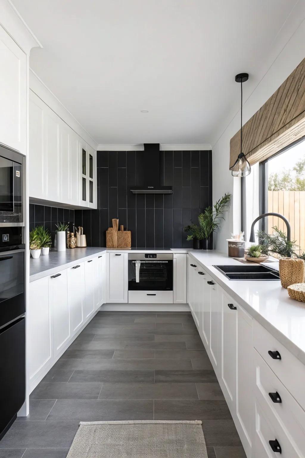 Minimalist flat ebony lends a modern touch to the kitchen.