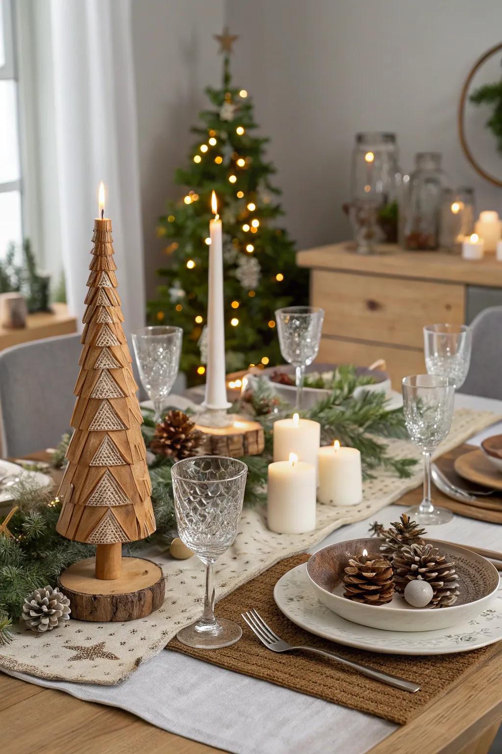 A modern table setting combining glass and wood for visual interest.