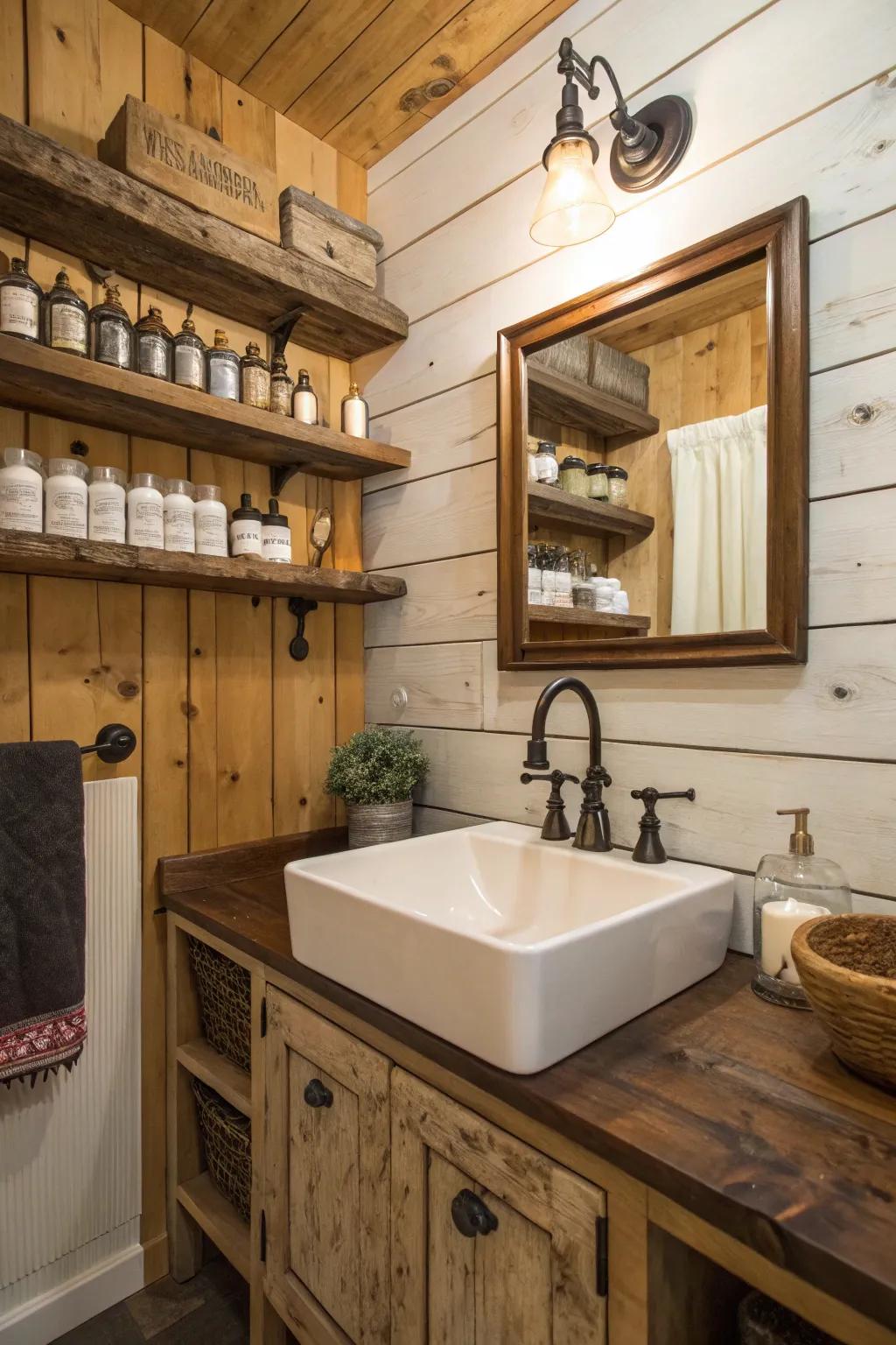A country sink adds usefulness and style to this bathroom.
