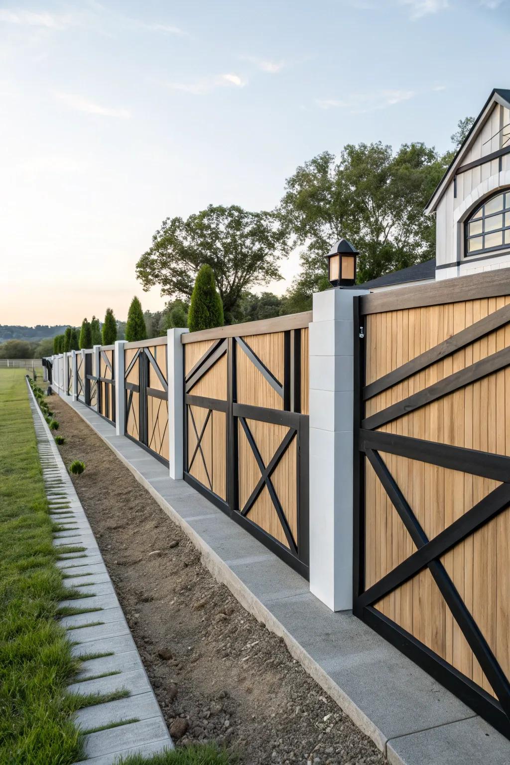 Modern design details transform this farmhouse fence into an impressive feature.