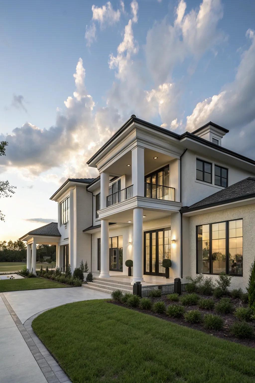 A modern home showcasing symmetry and balance in its design.