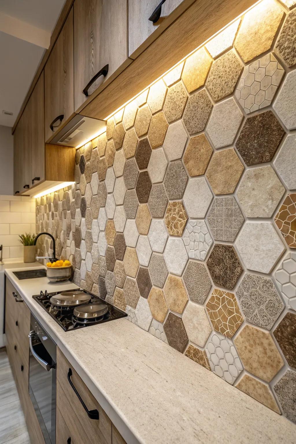 Hexagon tiles introduce a geometric spin to modern kitchens.