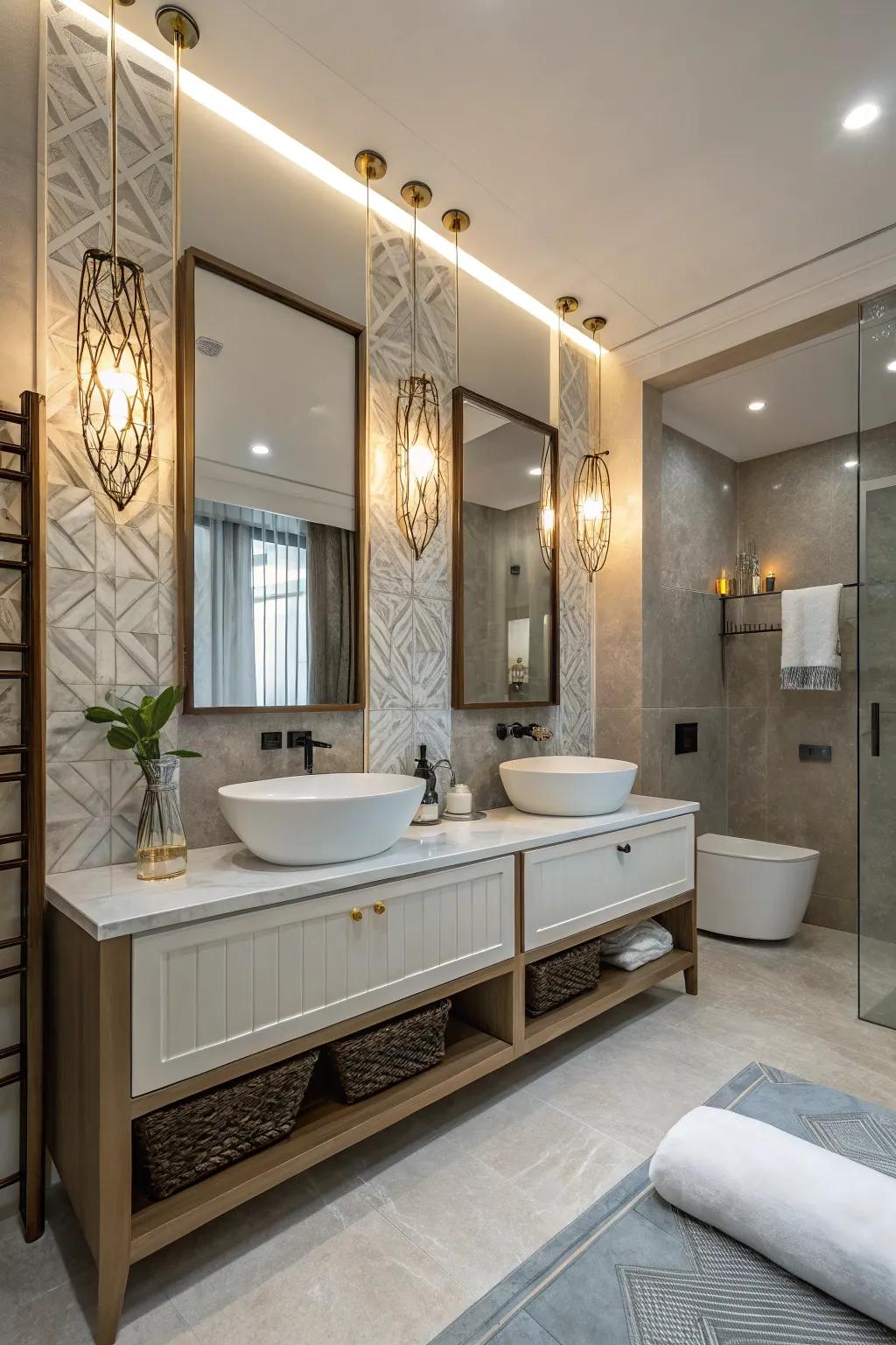 Accent lighting adds a touch of elegance to this bathroom.