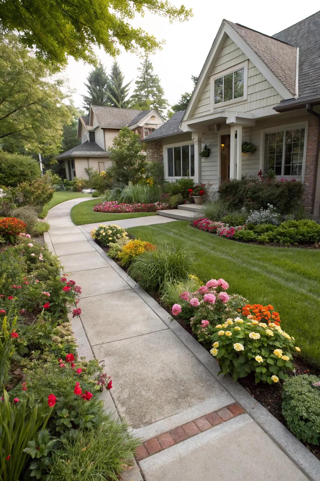 Defined borders and edging providing structure in a contemporary front yard.