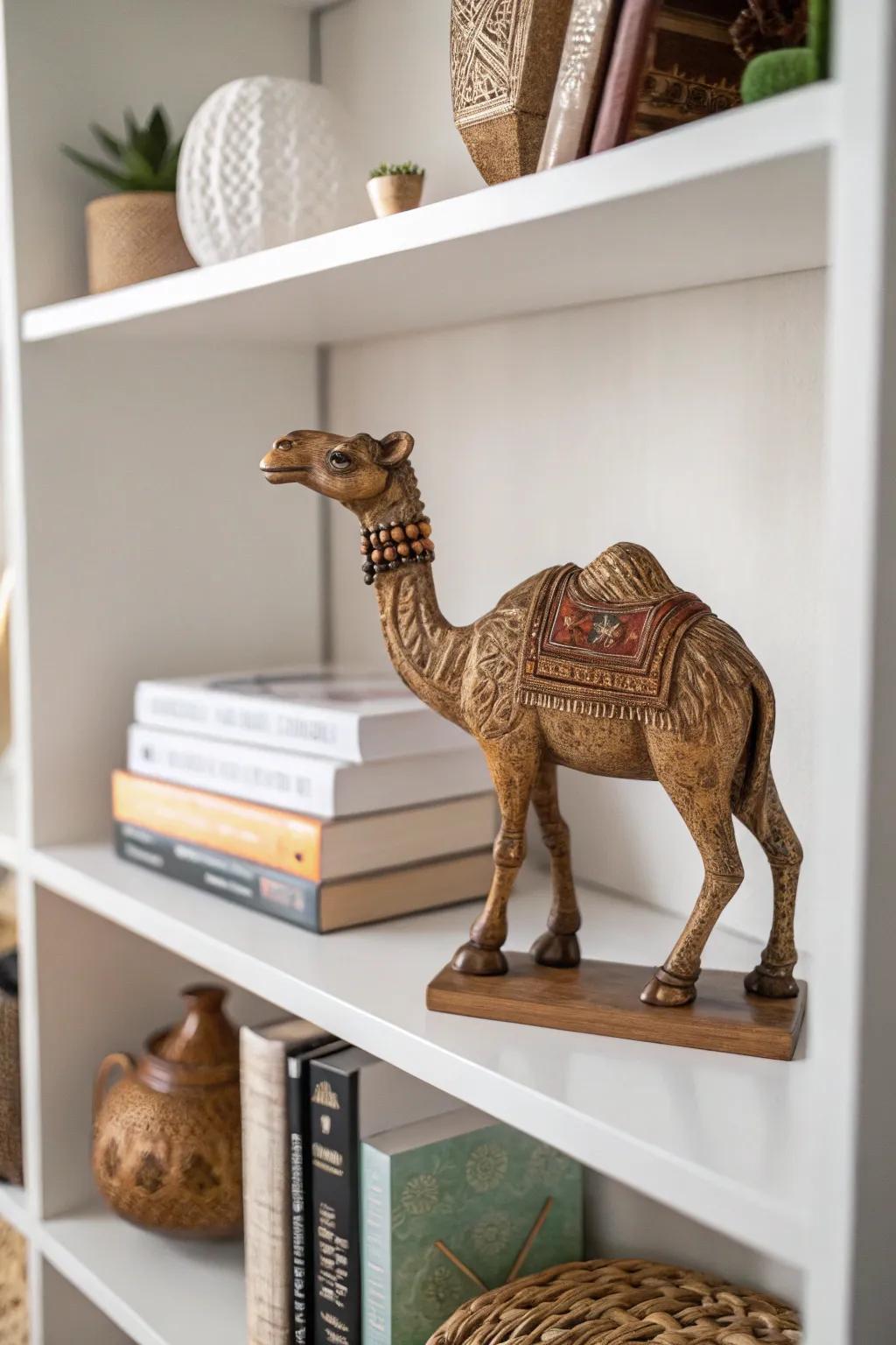 A charming camel sculpture adding a touch of Morocco to your decor.