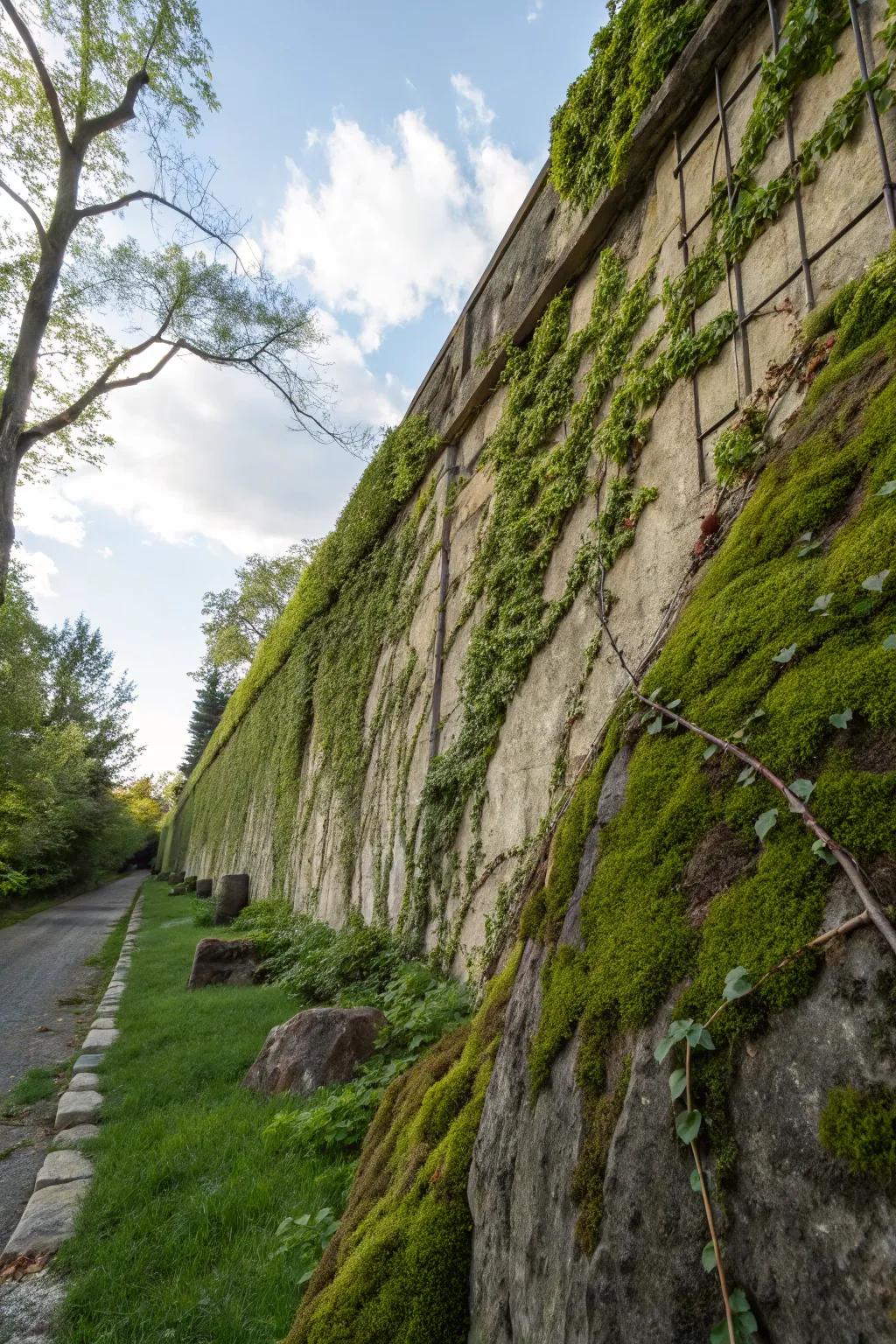 A captivating living wall accent with moss rocks and greenery.