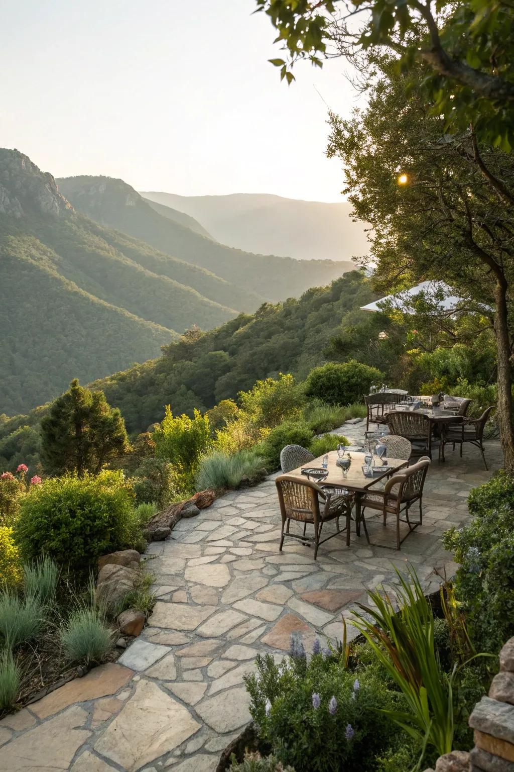A welcoming stone terrace ideal for dining and relaxing outdoors.
