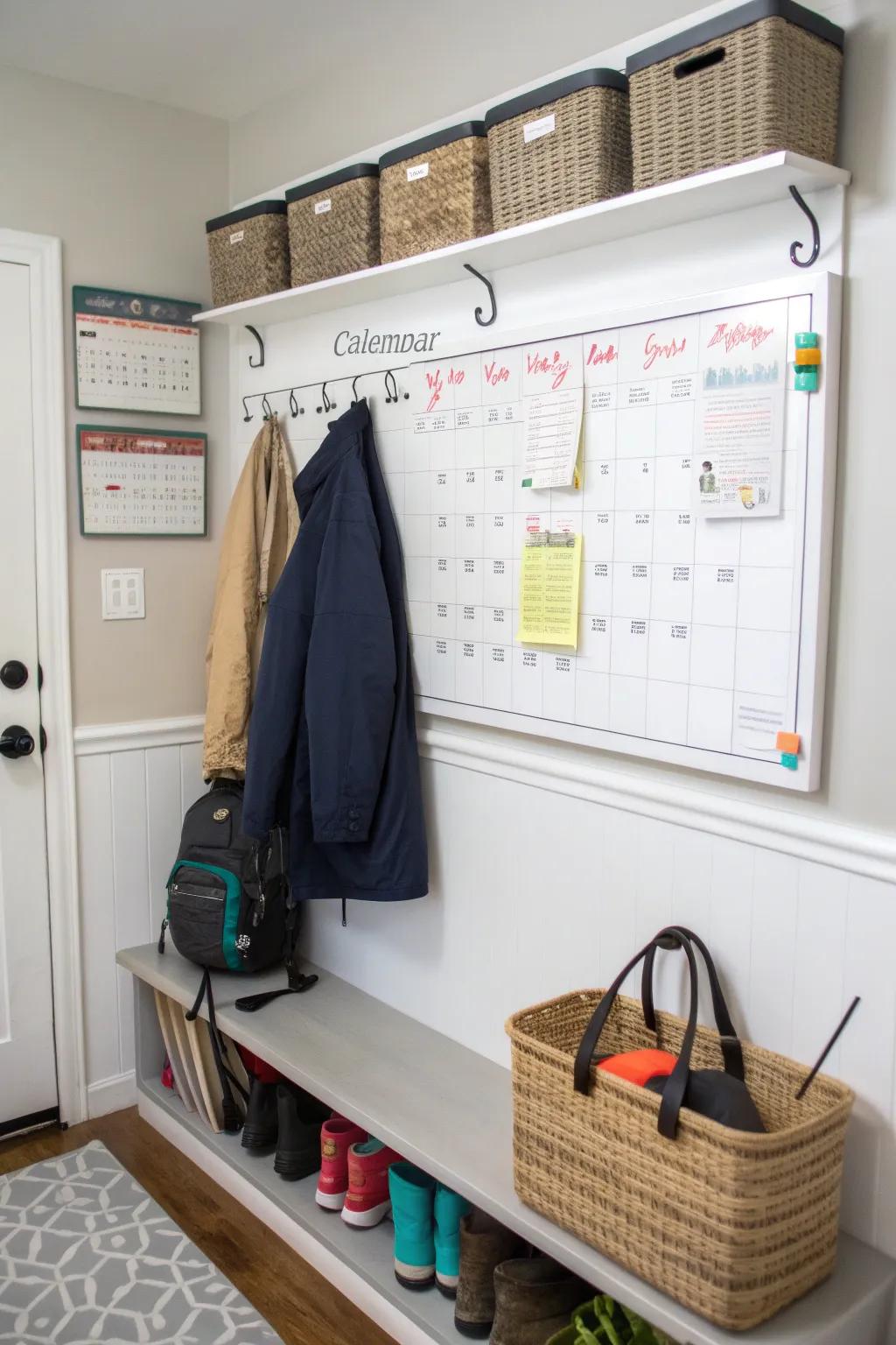 Mudroom control hub featuring calendar and notes.