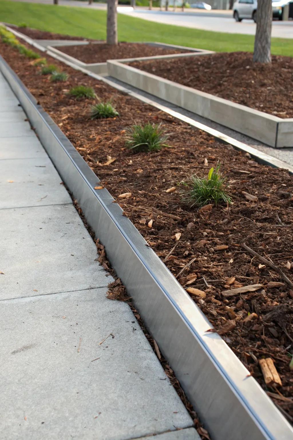 Shiny borders bring modernity to mulch perimeters.