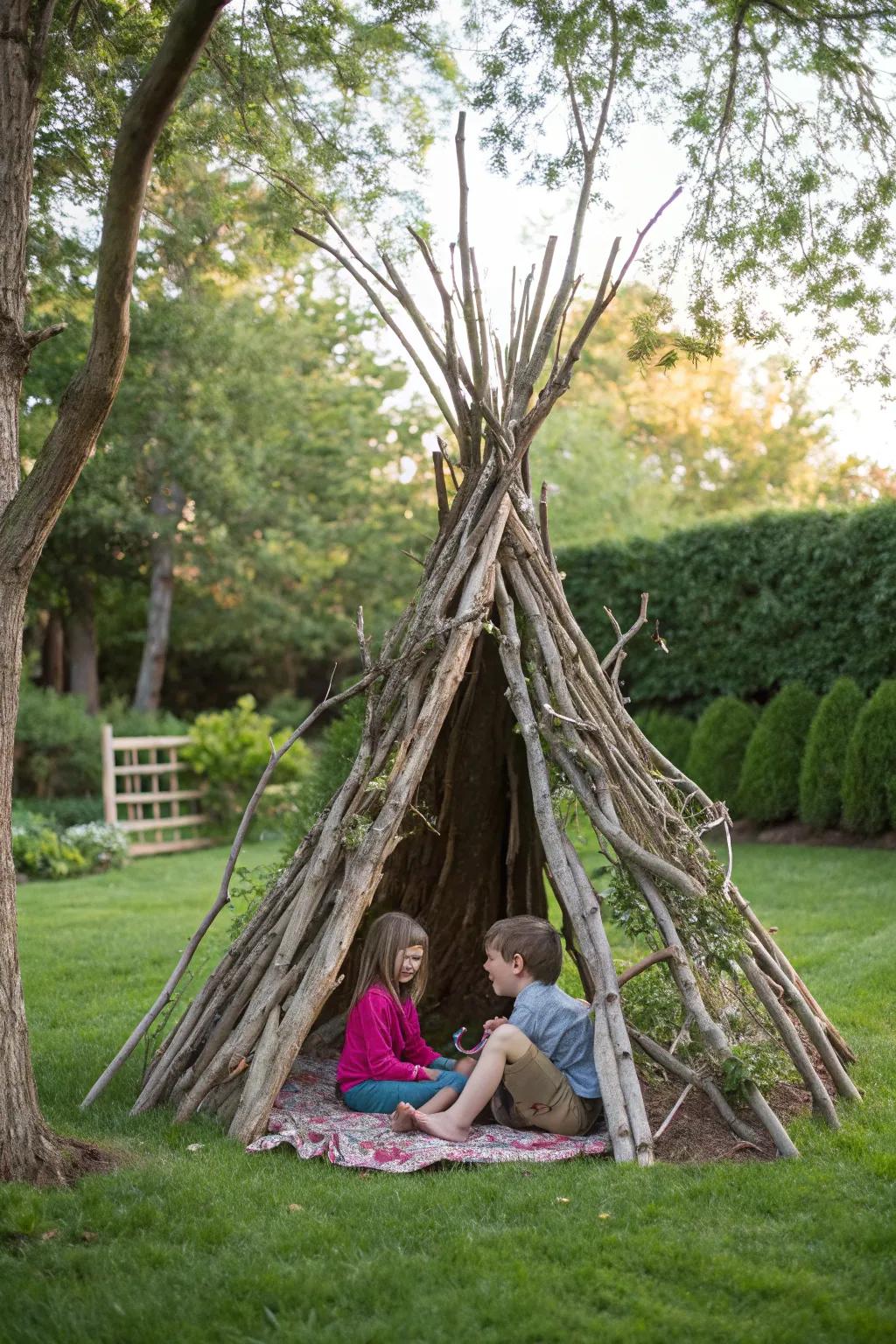 Branch shelters create comfortable storytelling corners.