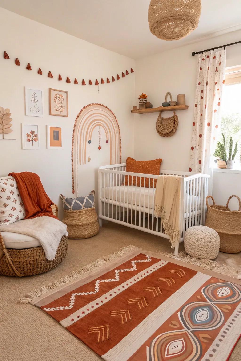 A nursery with warm terracotta touches.