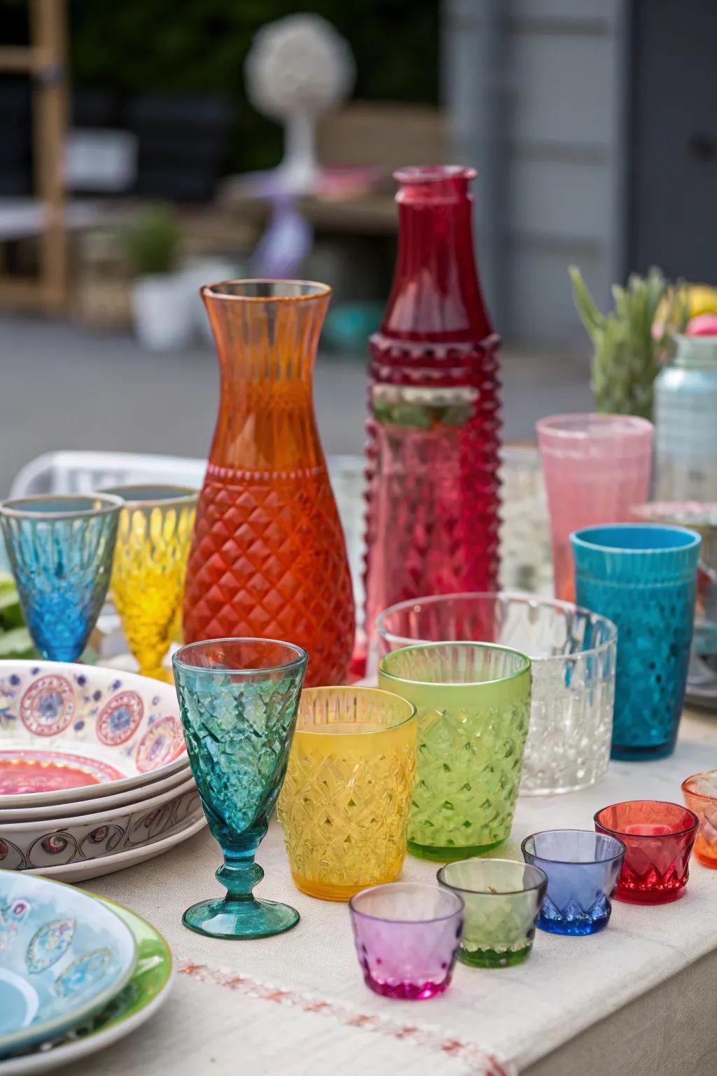 Mix-and-match glassware adds a whimsical touch to the party.