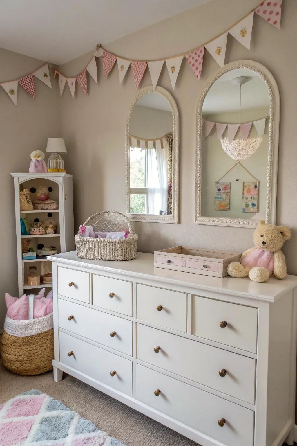 Paired reflections add balance and evenness to this nursery.
