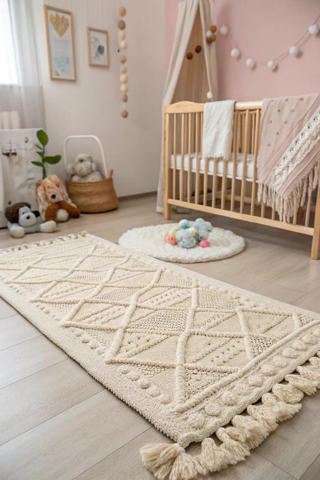 Textured floor coverings add dimension and interest to the nursery.