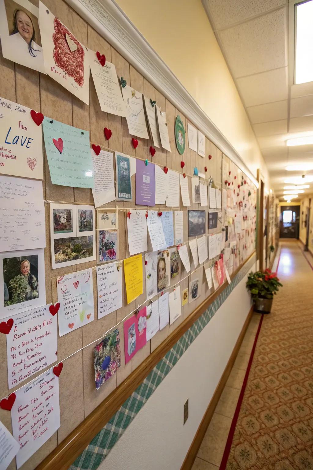 An interactive love wall showcasing residents' messages and artwork.