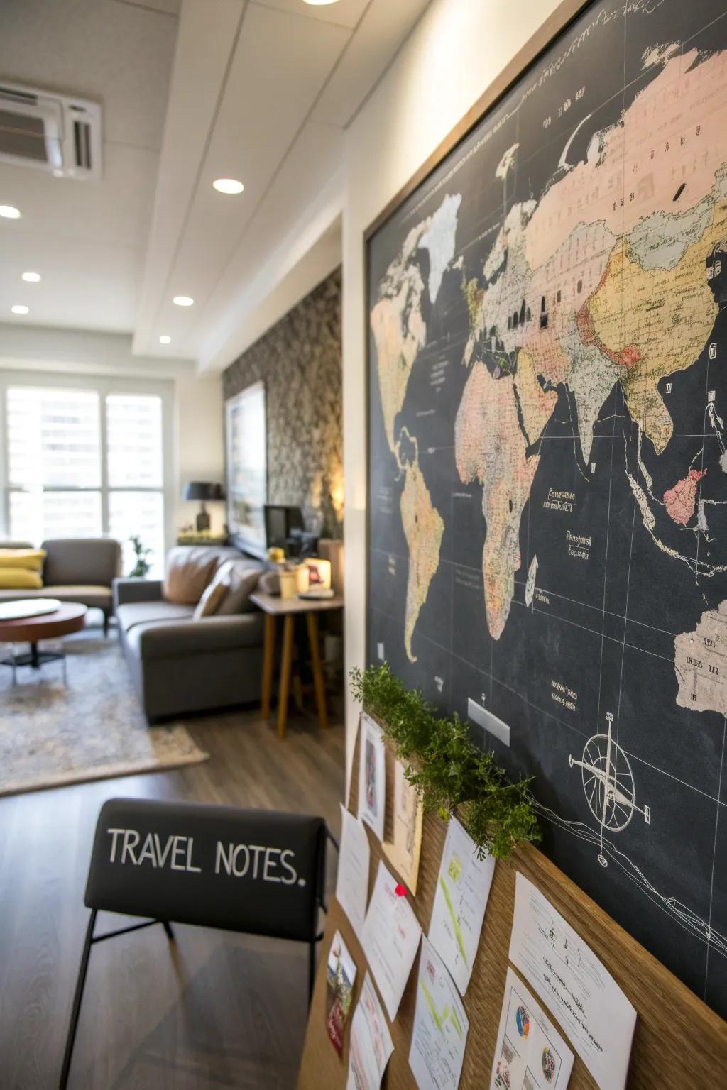 Travel the world from your office using a chalkboard blueprint.